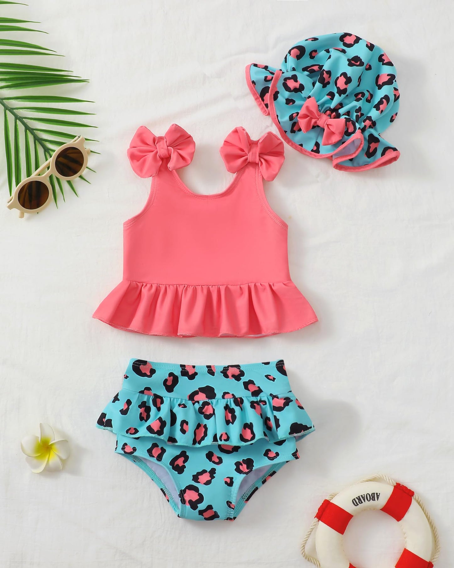 Mioglrie Baby Infant Swimsuit Girl Toddler Bathing Suit Girl Summer Beach Bikini Tankini Swimwear Hat 3-24 Months 2t-5t
