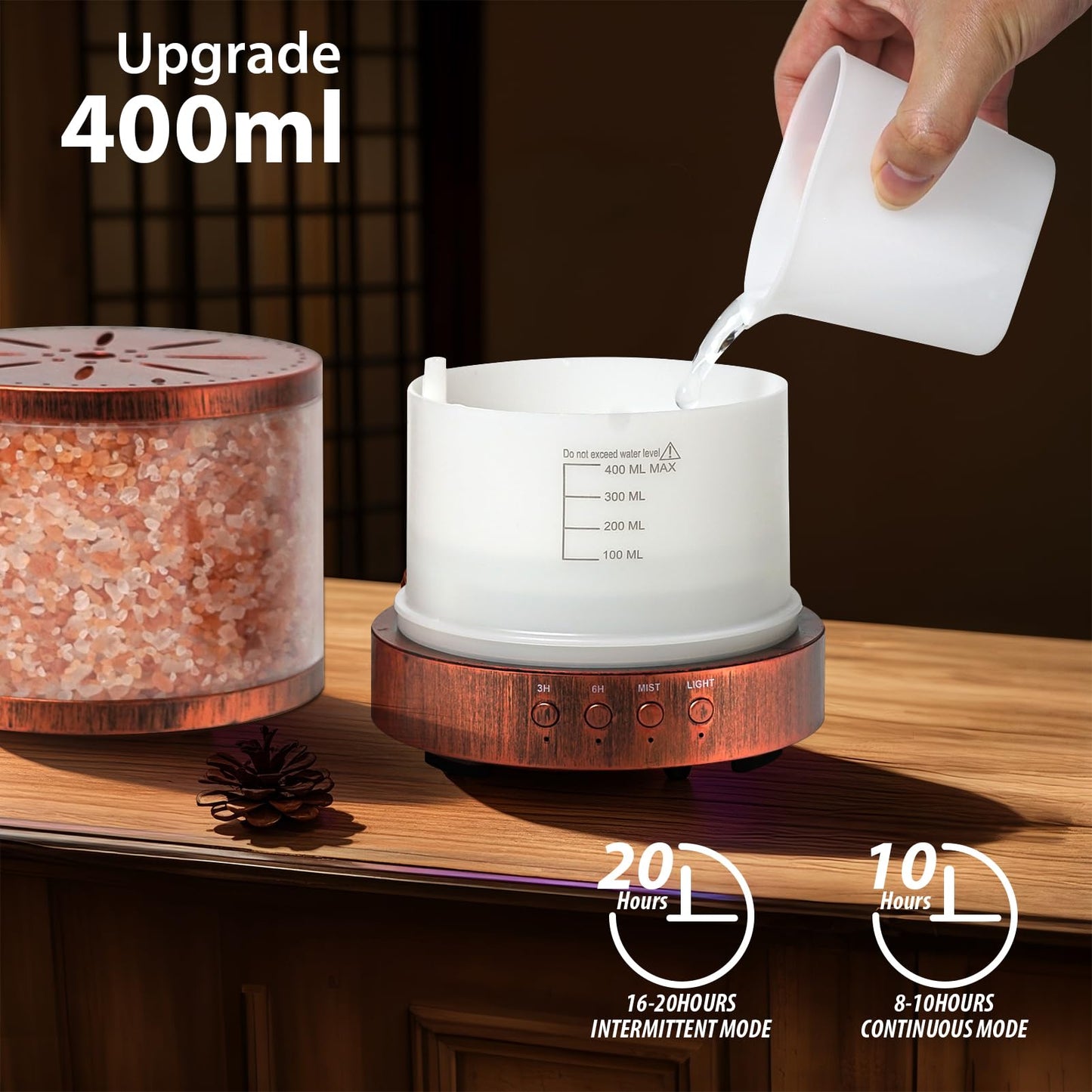 Essential Oil Diffuser Aromatherapy Diffuser - Himalayan Pink Salt Crystal Diffusers for Essential Oils with 7 Color Lights 2 Mist Mode, Reduce Noise Design for Baby Room, Yellow