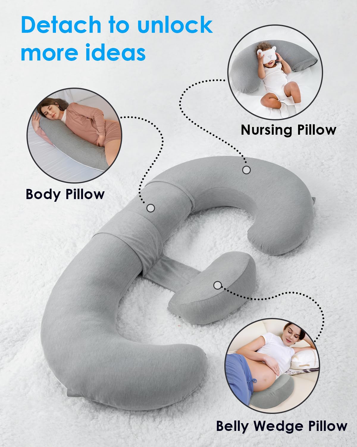 QUEEN ROSE Cooling Pregnancy Pillows,E Shaped Full Body Pillow for Sleeping, with Pregnancy Wedge Pillow for Belly Support, 60 Inch Maternity Pillow for Side Sleeper, Cooling Rayon Cover, Purple