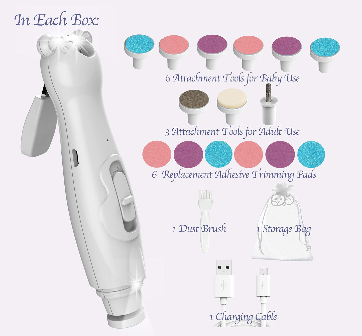 Baby Nail Trimmer 21 in 1, Usage Labeled Case & 13 Extra Replacement Tools, Royal Angels Baby Electric Nail File, Baby Nail Care, Nail Clipper Newborn Toddler Toes & Fingernails Nail Kit (Blue)