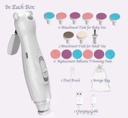 Baby Nail Trimmer 21 in 1, Usage Labeled Case & 13 Extra Replacement Tools, Royal Angels Baby Electric Nail File, Baby Nail Care, Nail Clipper Newborn Toddler Toes & Fingernails Nail Kit (Blue)