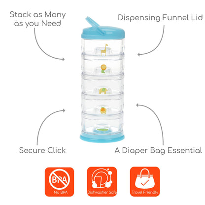 Innobaby Packin' Smart Stackable and Portable Storage System for Formula, Baby Snacks and More. 5 Stackable Cups in Lime Sorbet. BPA Free.
