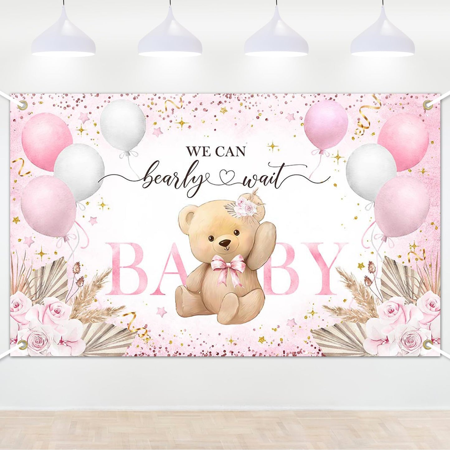 Blue Bear Baby Shower Backdrop 6x3.6 ft We Can Bearly Wait Banner for Boy Bear Baby Shower Decorations Newborn Photo Props Background