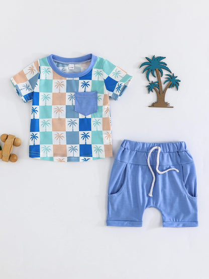 SUREPOCH Baby Boy Clothes Set Summer Toddler Short-Sleeve Shirt & Elastic Waist Shorts Set For Baby Boy Outfits