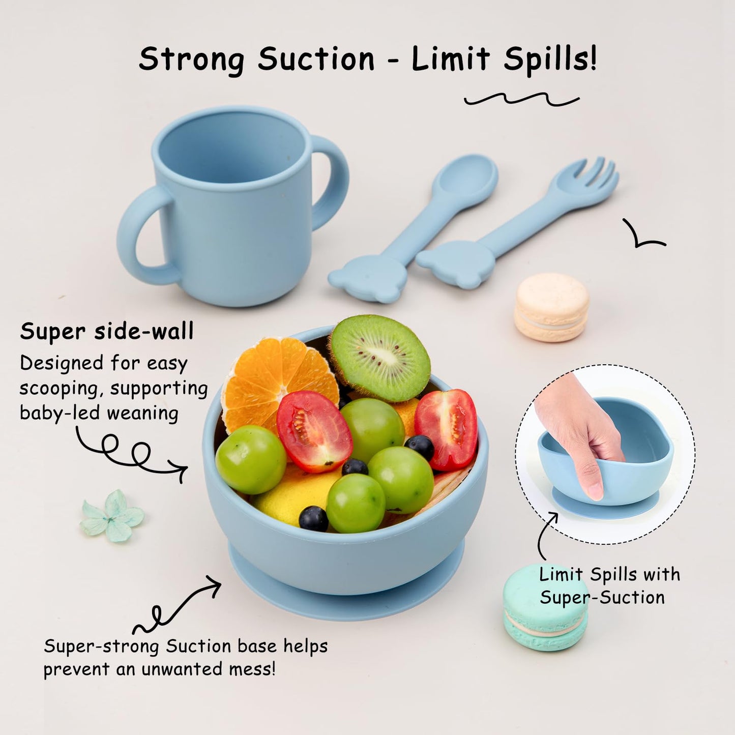Baby Feeding Set, 13PCS Silicone Baby Self Feeding Set, Toddler Led Weaning Utensils Set with Suction Bowl and Plate, 3 Set of Baby Spoon and Fork, Adjustable Bid, Sippy Cup with Straw and 2 Lids