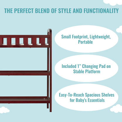 Dream On Me Emily Changing Table In Natural, Comes With 1" Changing Pad, Features Two Shelves, Portable Changing Station, Made Of Sustainable New Zealand Pinewood