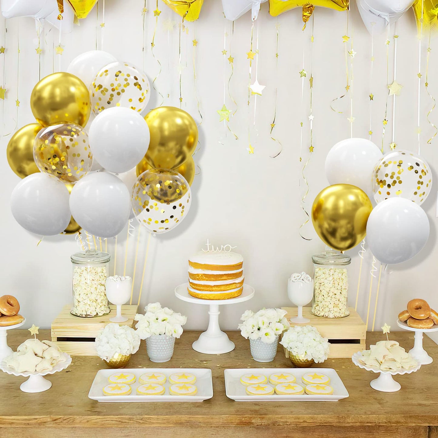 OuMuaMua 62Pcs Pink Gold Confetti Latex Balloons Kit, 12 Inch Pink White Gold Helium Balloons Party Supplies for Confession Proposal Wedding Girl Birthday Baby Shower Party Decoration
