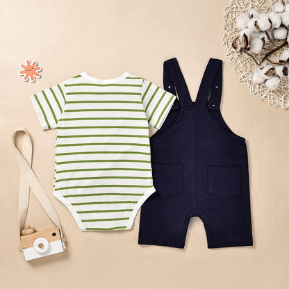 Baby Boy Clothes Newborn Outfits Stripe Romper Infant Cartoon Overall Adjustable Suspender Pants Set 0-18 Months