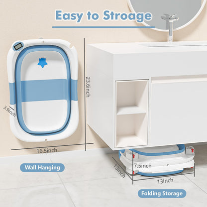 Collapsible Baby Bathtub,Baby Bath Tub with Soft Cushion & Thermometer,Baby Bathtub Newborn to Toddler 0-36 Months,Portable Travel Baby Tub
