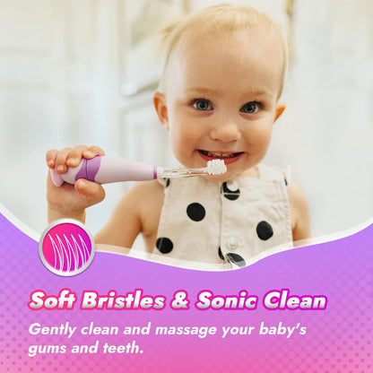 Papablic Toddler Sonic Electric Toothbrush Kids for Ages 1-3 Years, Baby Electric Toothbrush with Cute Unicorn Cover and Smart LED Timer, 4 Brush Heads (Doris)