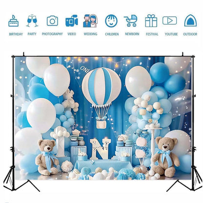 Pink Bear Hot Air Balloon Backdrop Girl Bear Balloons Baby Shower Background Girl 1st Birthday Party Banner Newborn Baby Shower Party Cake Table Decoration Photo Booth Props(Pink, 7x5ft)