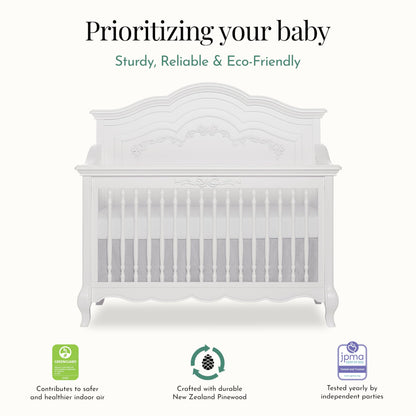 Evolur Aurora 5-in-1 Convertible Crib in Ivory Lace, Greenguard Gold Certified, Features 3 Mattress Height Settings, Sturdy and Spacious Baby Crib, Wooden Furniture