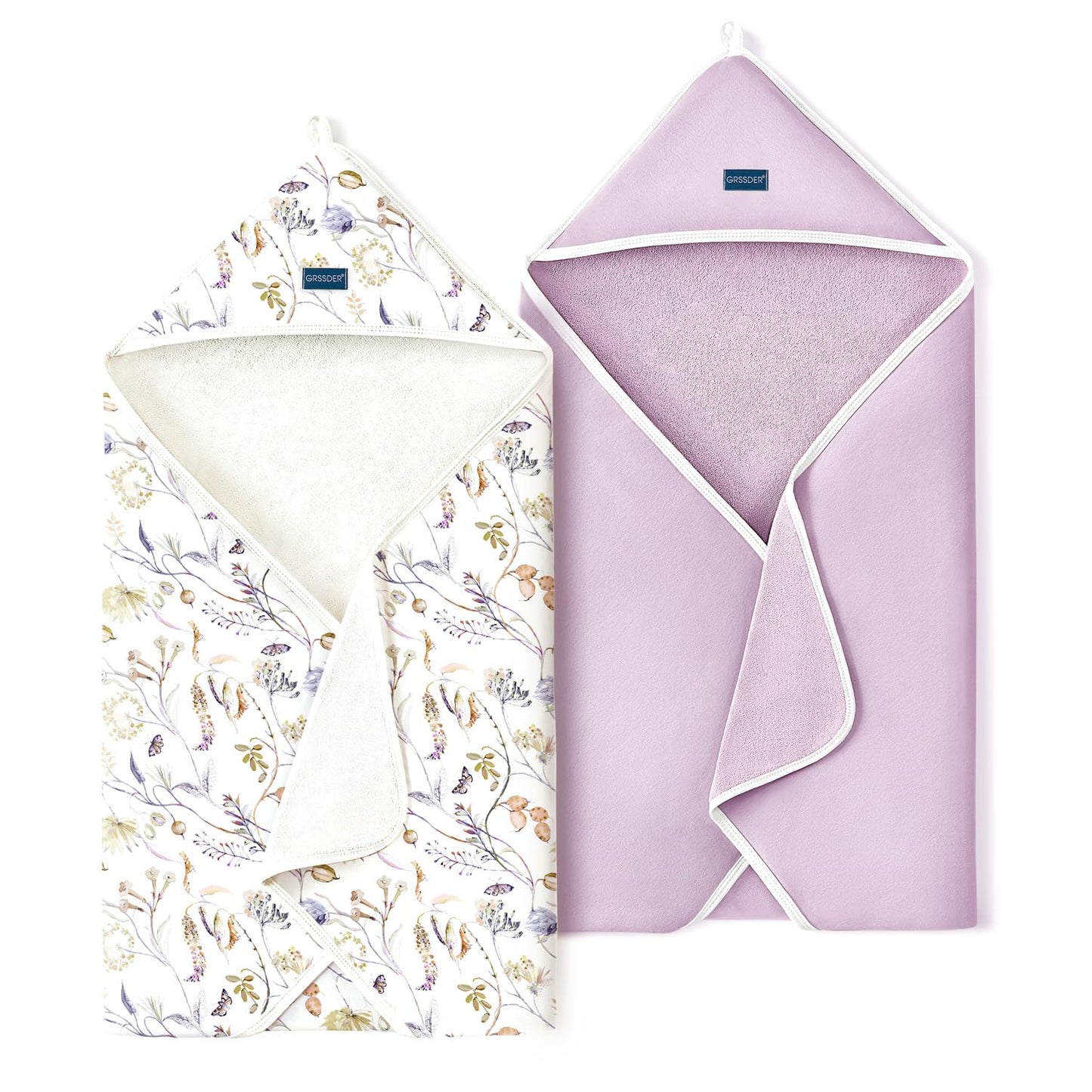 GRSSDER Baby Hooded Towel 2 Pack for Newborn, Super Soft Bath Towels with Original Design, Ultra Absorbent Knit Terry, Large Toddler Towels with Hood for Girls, Shower Gifts for Infant, 34"x 34"