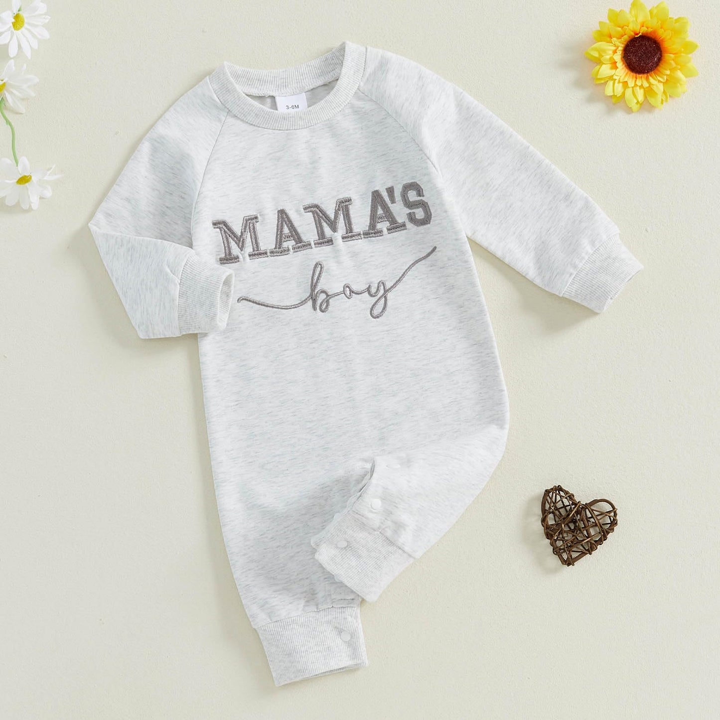 Newborn Baby Boy Fall Outfit Mamas Boy Embroidery Jumpsuit Long Sleeve Crewneck Romper Infant Boy Winter Clothes