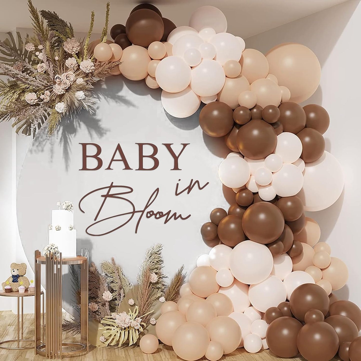Baby in Bloom Decal Sign 21 x 30 inch Baby Shower Sign-Boy or Girl Shower Gender Reveal Birthday Balloon Arch,Pregnancy Wall Decoration(Brown)