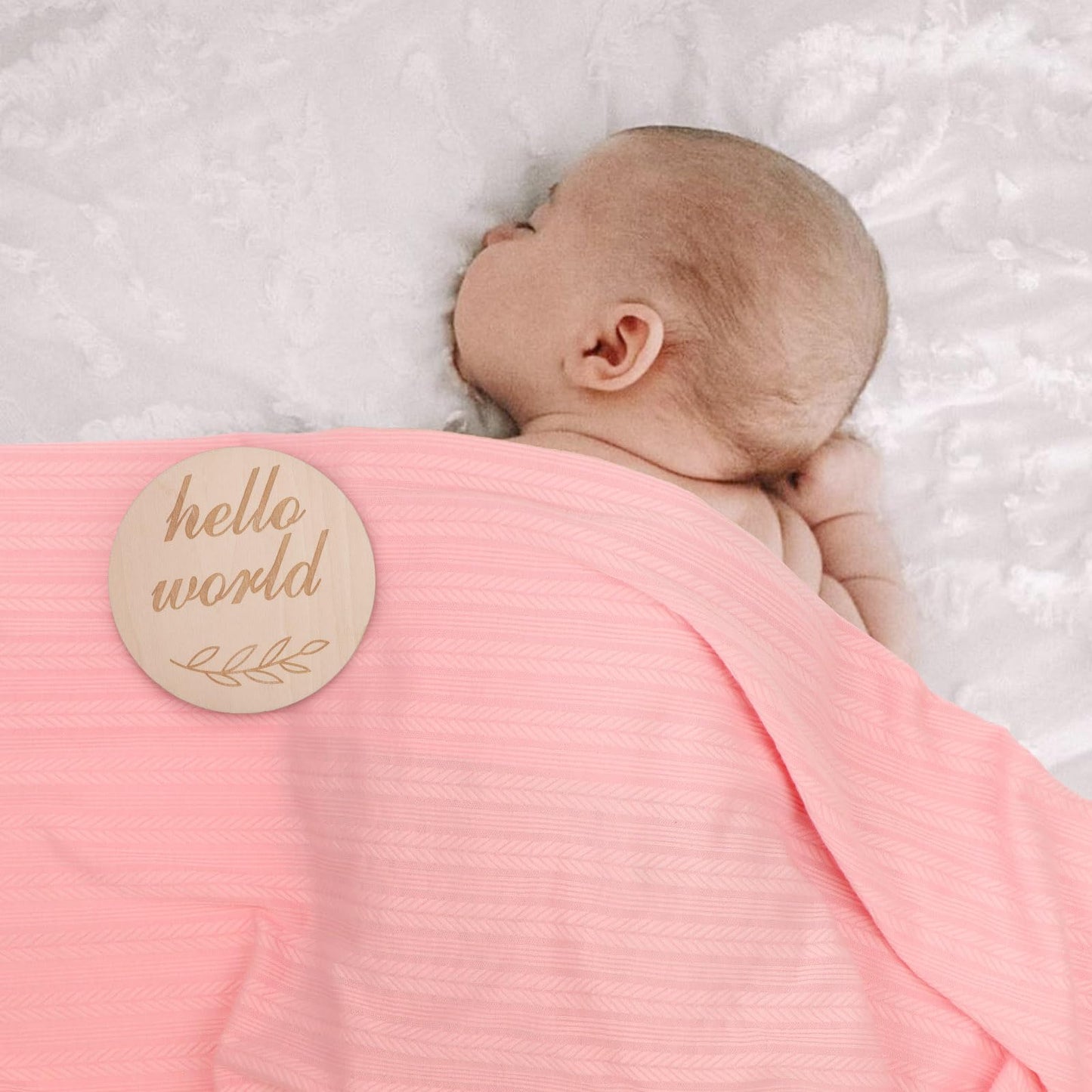 Newborn Receiving Blanket with Bow Hat Mittens Wooden Card Set Wheat-Pattern Newborns Toddler Baby Boy Girl Nursery Swaddle Wrap
