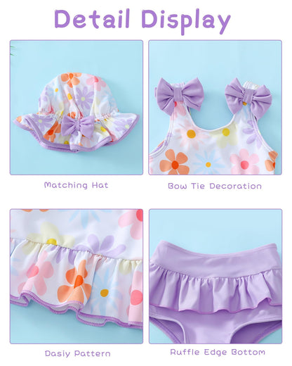 Mioglrie Baby Infant Swimsuit Girl Toddler Bathing Suit Girl Summer Beach Bikini Tankini Swimwear Hat 3-24 Months 2t-5t