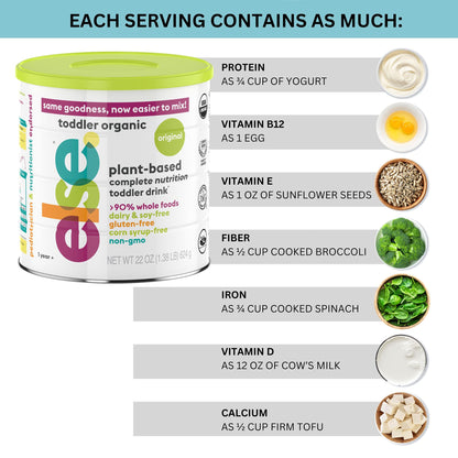 Else Nutrition Toddler Formula 12-36 mo., Plant Based Toddler Nutritional Drink - Soy & Dairy Free, Lactose Free - Complete Baby Formula (12-36 mo.), Protein Powder w/ 20+ Vitamins (22oz, 6-Pack)