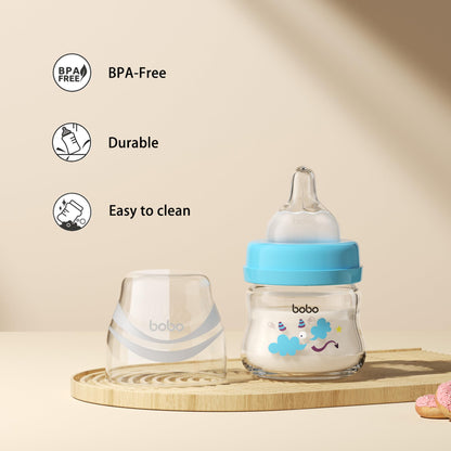 YOHKOH Glass Baby Bottles with Slow Flow Nipple, Newborn Anti-Colic Baby Bottles for 0+ Months, Wide Neck Feeding Bottle, Clear (Red, 2.7oz (Pack of 2))