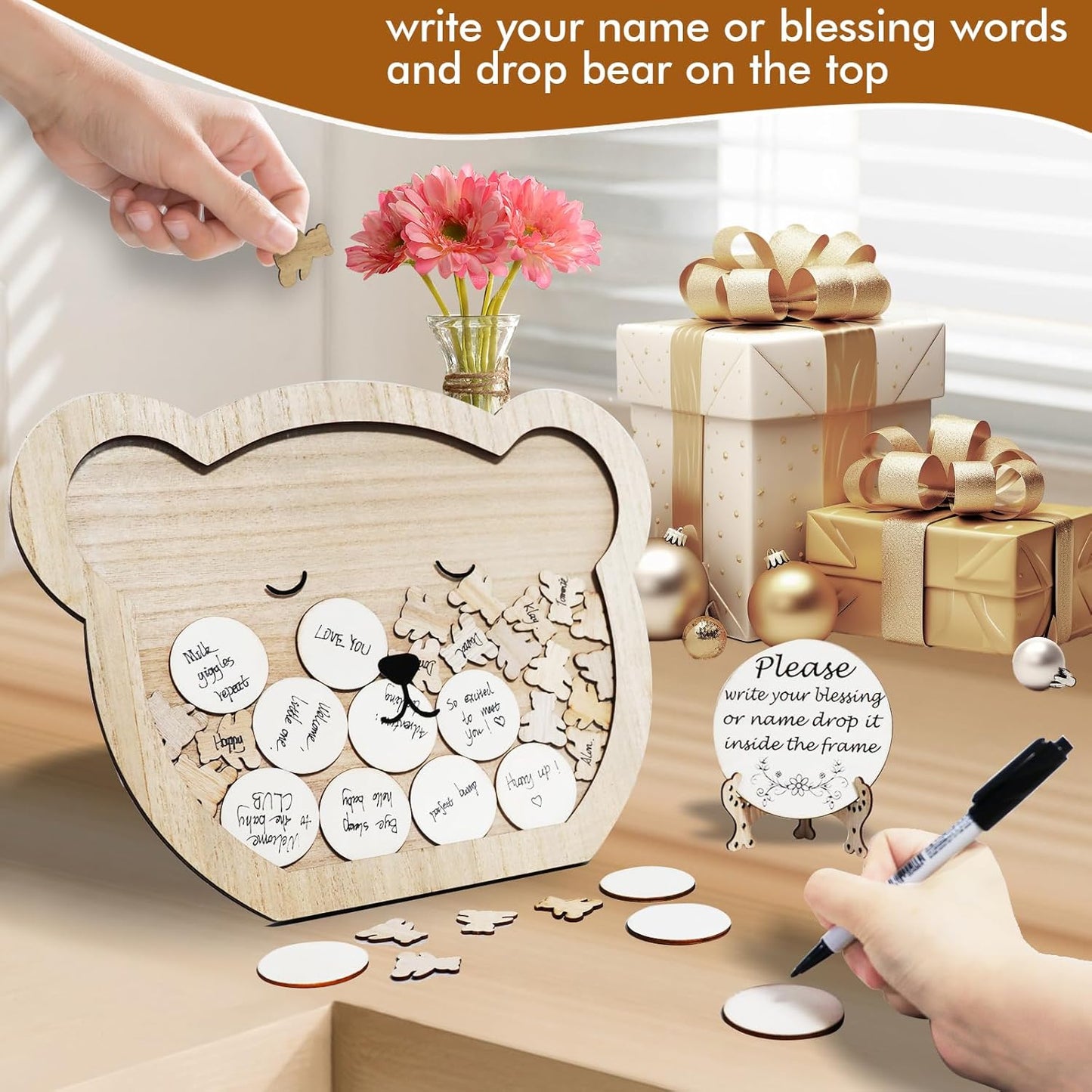 Baby Shower Guest Book Bear Style Baby Shower Decorations for 50 Guests with Pen, Newborn Party Gifts for Soon to Be Moms Baby Shower Guest Book Alternatives Set