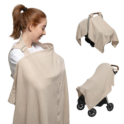 Nilsa 5-in-1 Muslin Nursing Cover up for Breastfeeding & Baby Car Seat Cover - Breathable Breastfeeding Cover With Rigid Hoop - 100% Cotton Privacy Apron Breast Feeding Covers For Women (Blush)