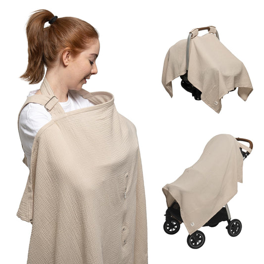 Nilsa 5-in-1 Muslin Nursing Cover up for Breastfeeding & Baby Car Seat Cover - Breathable Breastfeeding Cover With Rigid Hoop - 100% Cotton Privacy Apron Breast Feeding Covers For Women (Blush)
