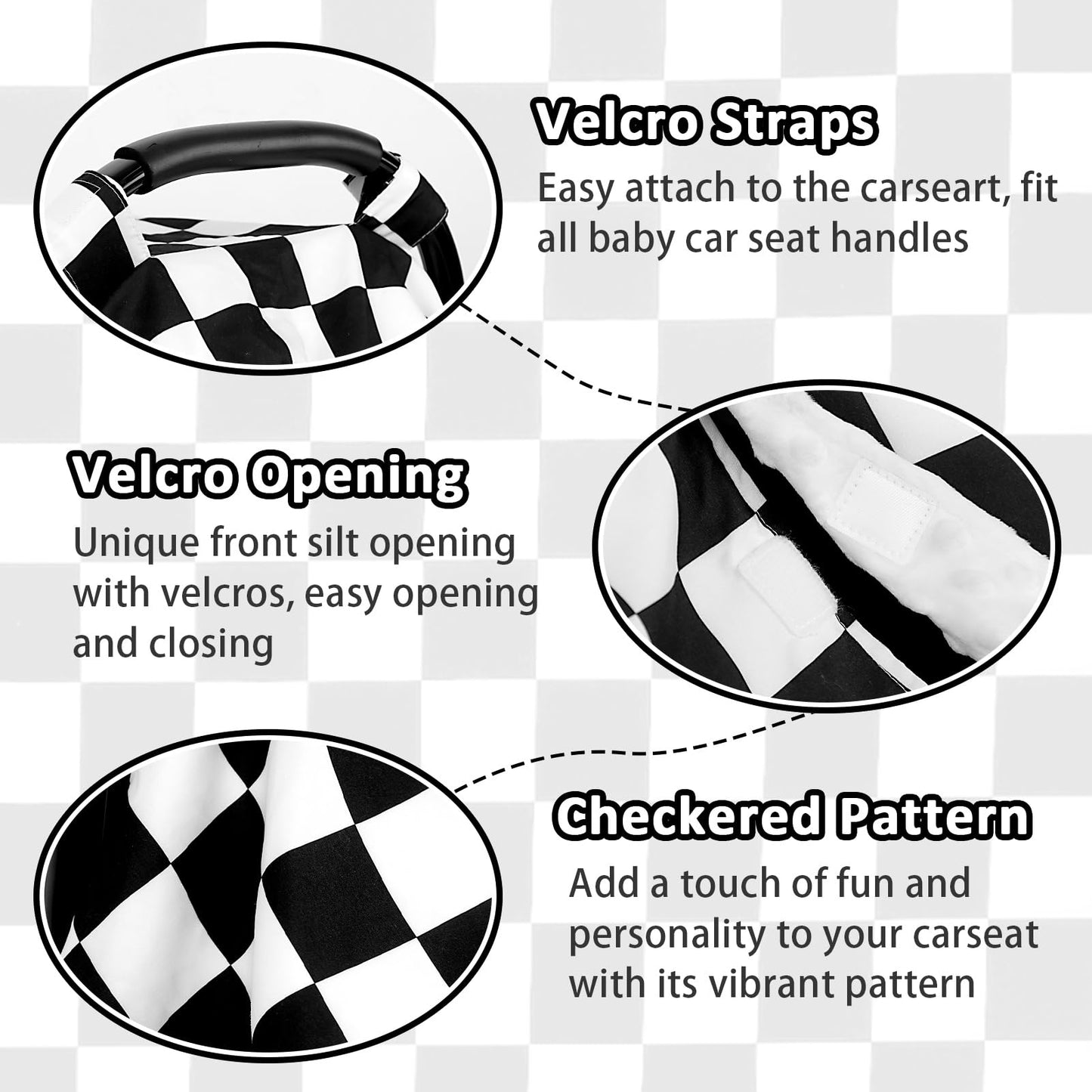 DILIMI Baby Car Seat Cover, Minky Warm Car Seat Covers for Babies, Peekaboo Opening Infant Car Seat Cover, Nursing Cover Carseat Canopy, Black Checkered