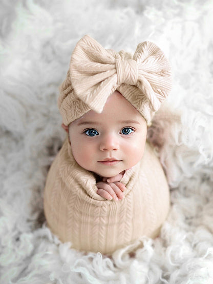 Jastore Baby Infant Swaddle Blankets for Girls 3PCS Newborn Accessories Set with Matching Hat and Bow Headband (Pale Pink, 33"*35")