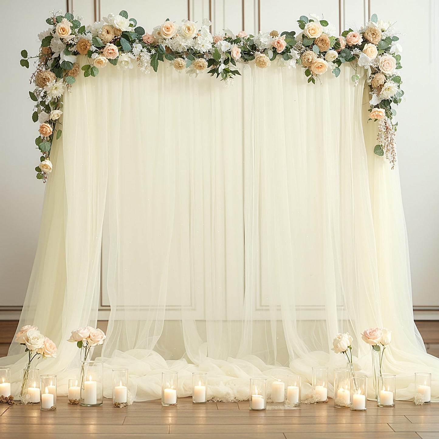 Champagne Tulle Backdrop Curtain for Parties Wedding 10ft×8ft Champagne Sheer Backdrop Curtains for Baby Shower Bridal Shower Reception Birthday Party Christmas Photoshoot Decorations 2 Panels