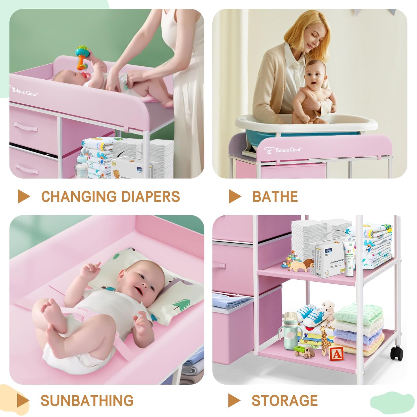 G TALECO GEAR Baby Changing Table, Portable Changing Table, Diaper Changing Station with Waterproof Pad, Changing Table Dresser with 3 Storage Baskets, Mobile Nursery Organizer for Newborn Essentials