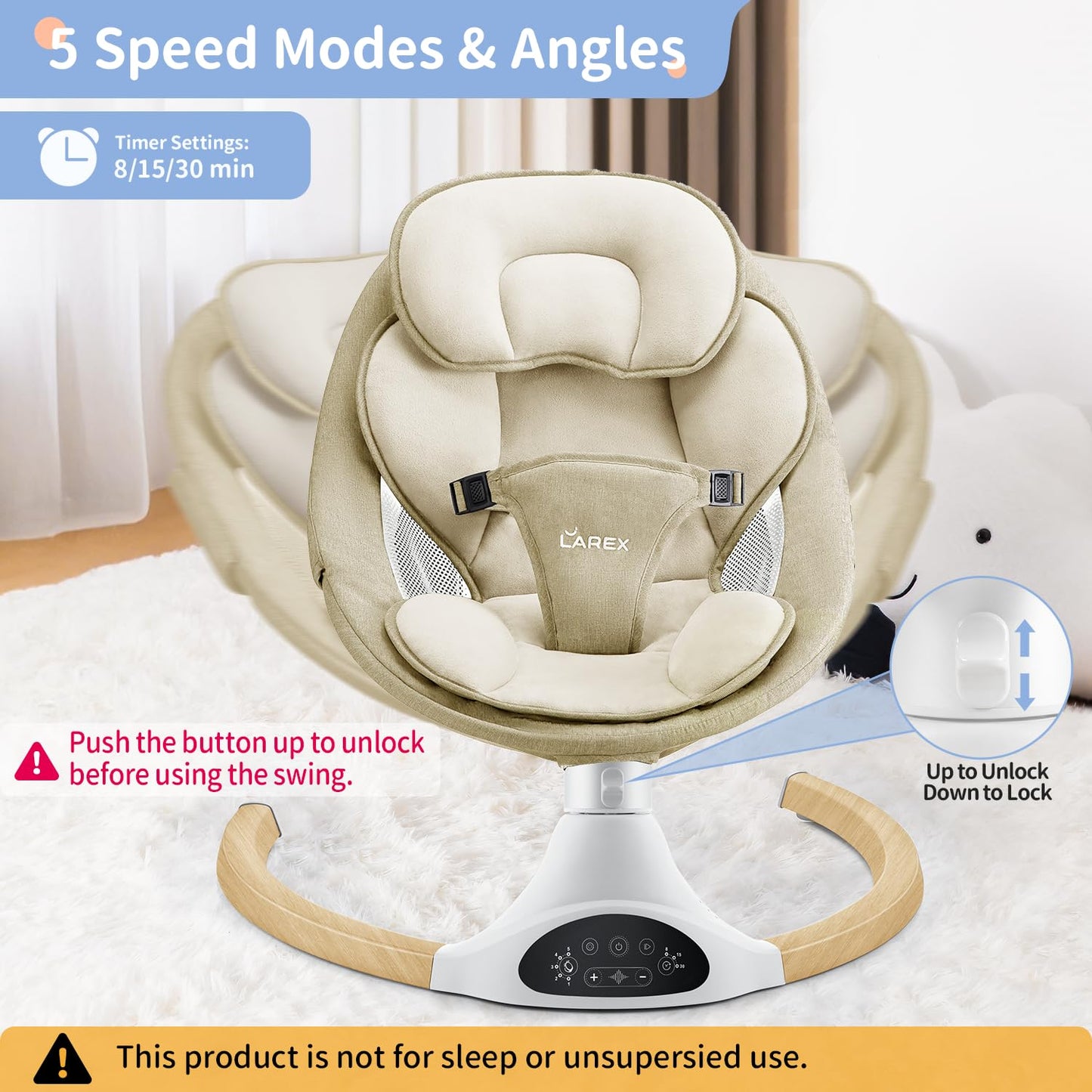LAREX Baby Swing Infant Swing Electric Toddler Baby Rocker Portable for Newborn Boy Girl, 5 Sway Speeds with Remote Control, 10 Preset Melodies and Bluetooth, 0-6 Months Max 20 Lbs (Pink)