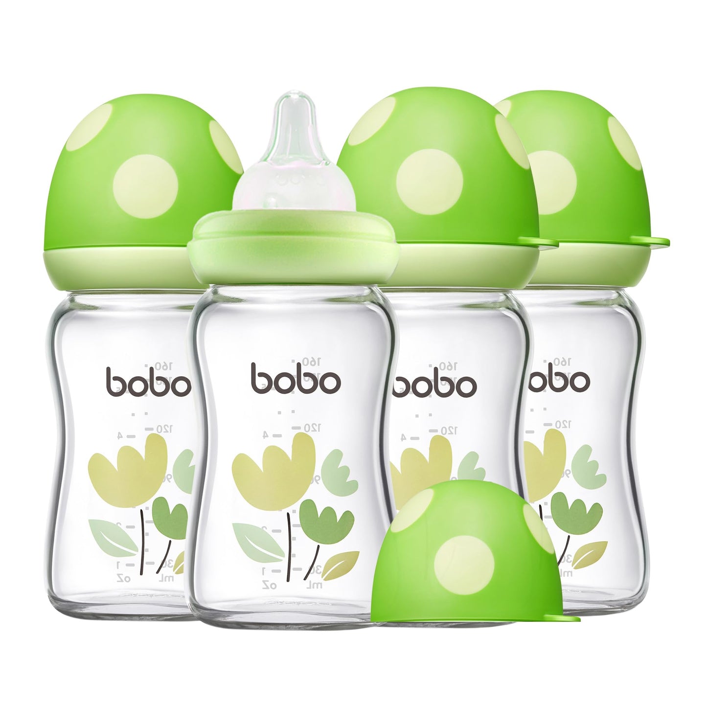 YOHKOH Natural Glass Baby Bottle with Natural Response Nipple, Newborn Anti-Colic Baby Bottles, Wide Neck Mushroom Cap Baby Bottle, Clear (8.8ounce (Pack of 4), Multicolour1)