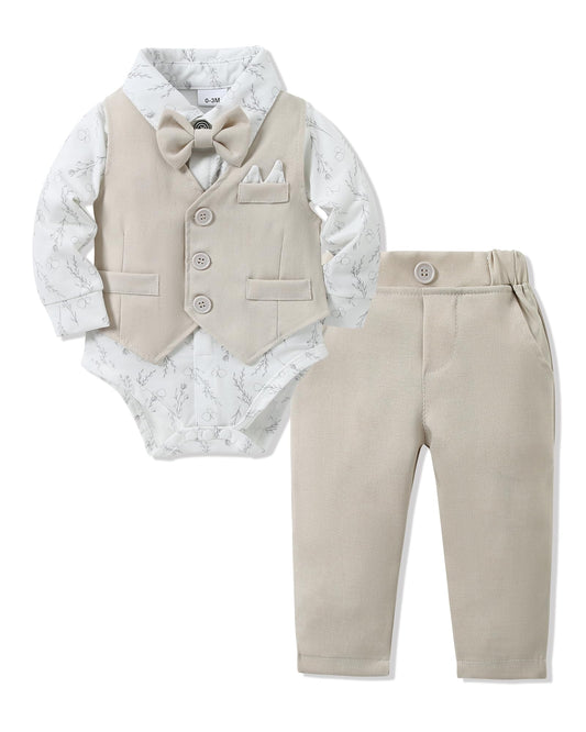 YALLET Baby Boy Clothes Suit 0-24 Months Infant Gentleman Outfits Formal Dress Shirt+Bowtie+Vest+Pants Set Baby Wedding Suits