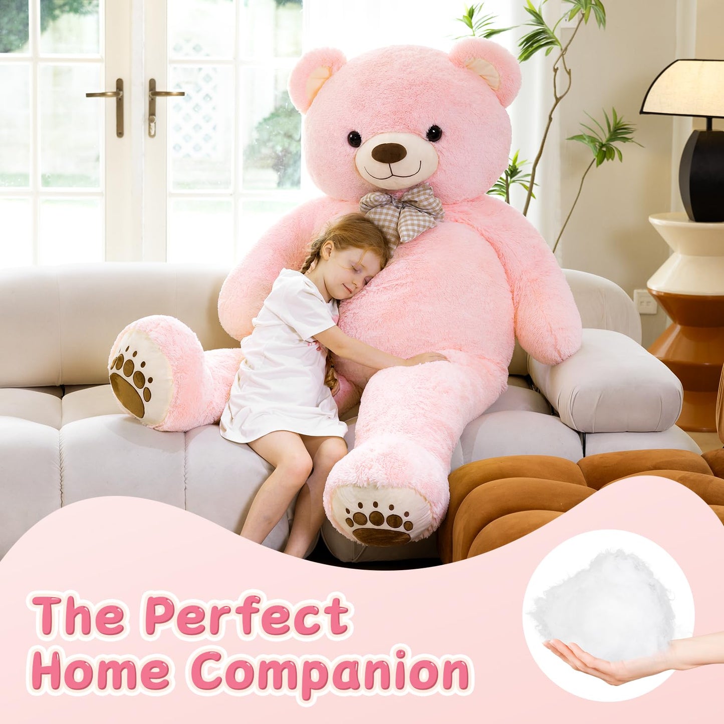 6ft Giant Teddy Bear Stuffed Animal, 72" Life Size Pink Teddy Bear Plush Toy, Cuddly Stuffed Bear Gift for Girlfriend, Wife, Kids at Birthday Valentine's Day, Christmas, Baby Shower Decor