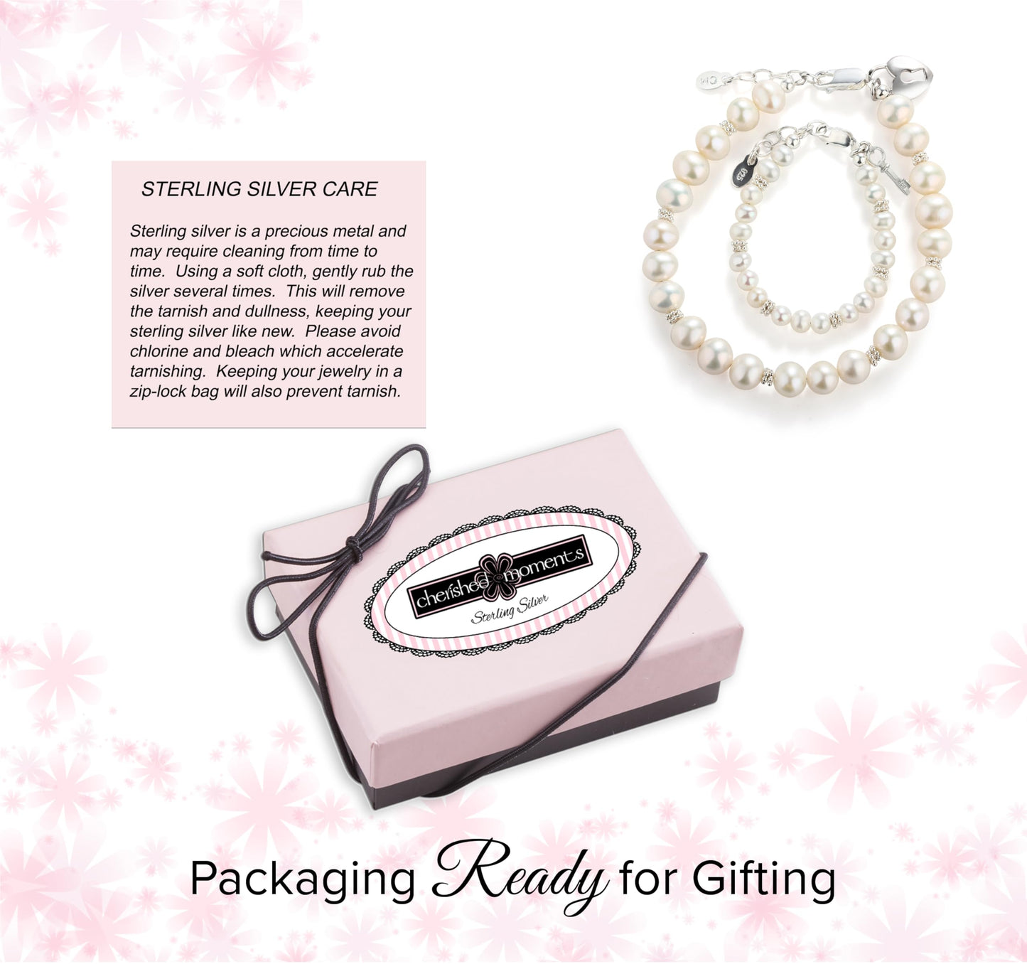 Cherished Moments Sterling Silver & 14K Gold Plated Mom and Me Cultured & Simulated Pearl Matching Bracelet Set for Mother and Daughters