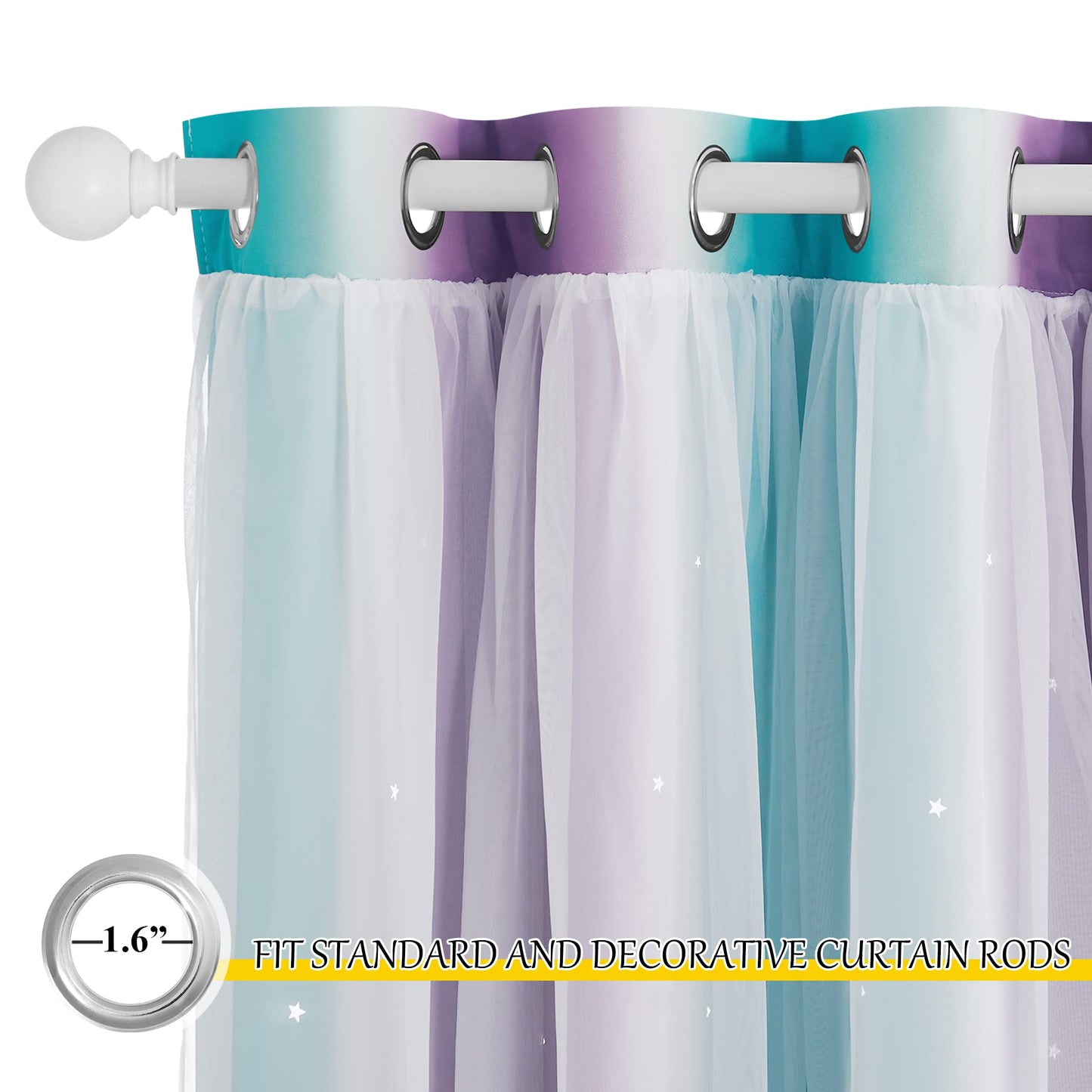 NICETOWN Nursery Curtains for Kids, Farmhouse Blackout Curtain Panels for Bedroom, Double Layer Star Hollow-Out Grommet Aesthetic Living Room Toddler Window Curtains, 2 Pcs, W52 x L84, Biscotti Beige