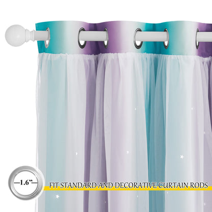 NICETOWN Nursery Curtains for Kids, Farmhouse Blackout Curtain Panels for Bedroom, Double Layer Star Hollow-Out Grommet Aesthetic Living Room Toddler Window Curtains, 2 Pcs, W52 x L84, Biscotti Beige