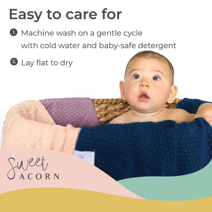 Knit Baby Blanket in Elegant Pattern, Organic Cotton Blankets for Crib or Stroller, Receiving Blankets - Salt White