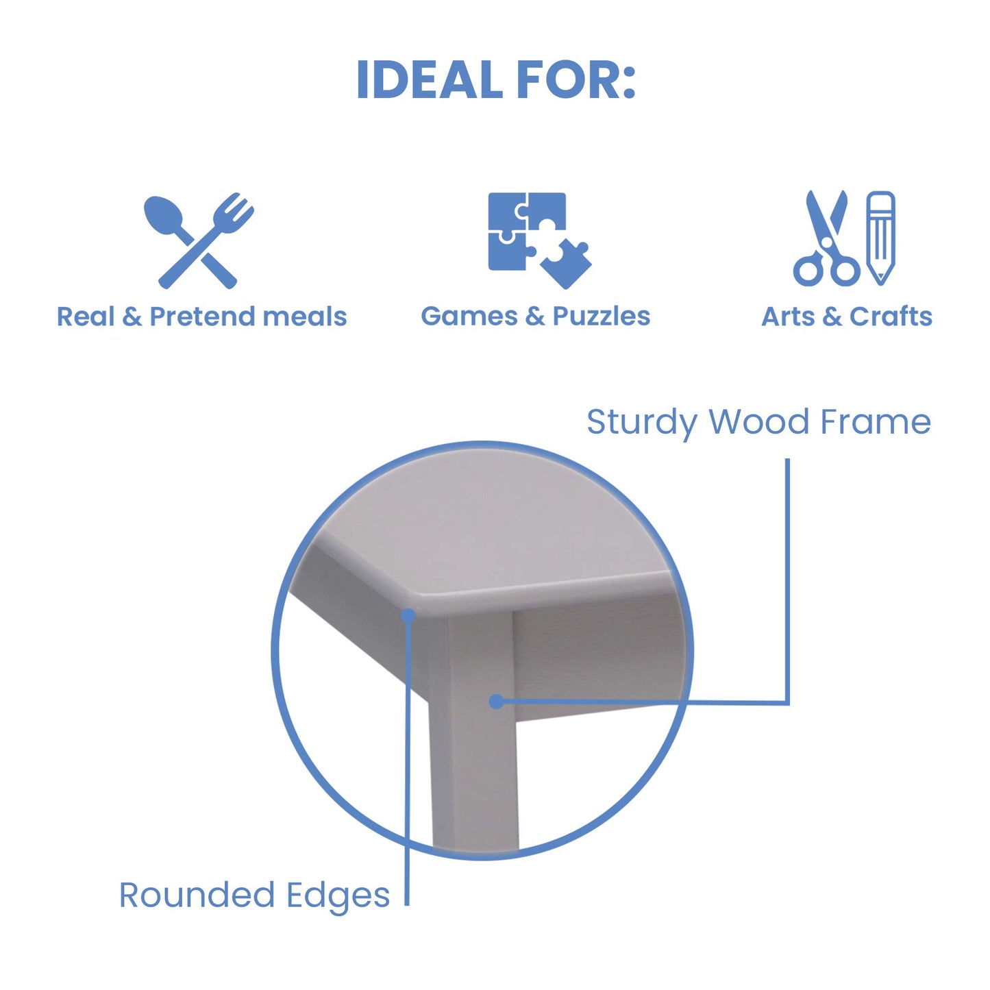 Delta Children MySize Kids Wood Table and Chair Set (2 Chairs Included) - Ideal for Arts & Crafts, Snack Time, & More - Greenguard Gold Certified, Bianca White, 3 Piece Set