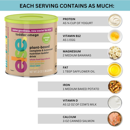 ELSE NUTRITION Toddler Formula 12-36 Months w/Omega 3&6 for Brain Development - Lactose Free, Dairy Free Nutrition Drink - Plant Based Protein Powder w/ 20+ Vitamins (22oz, 1-Pack)