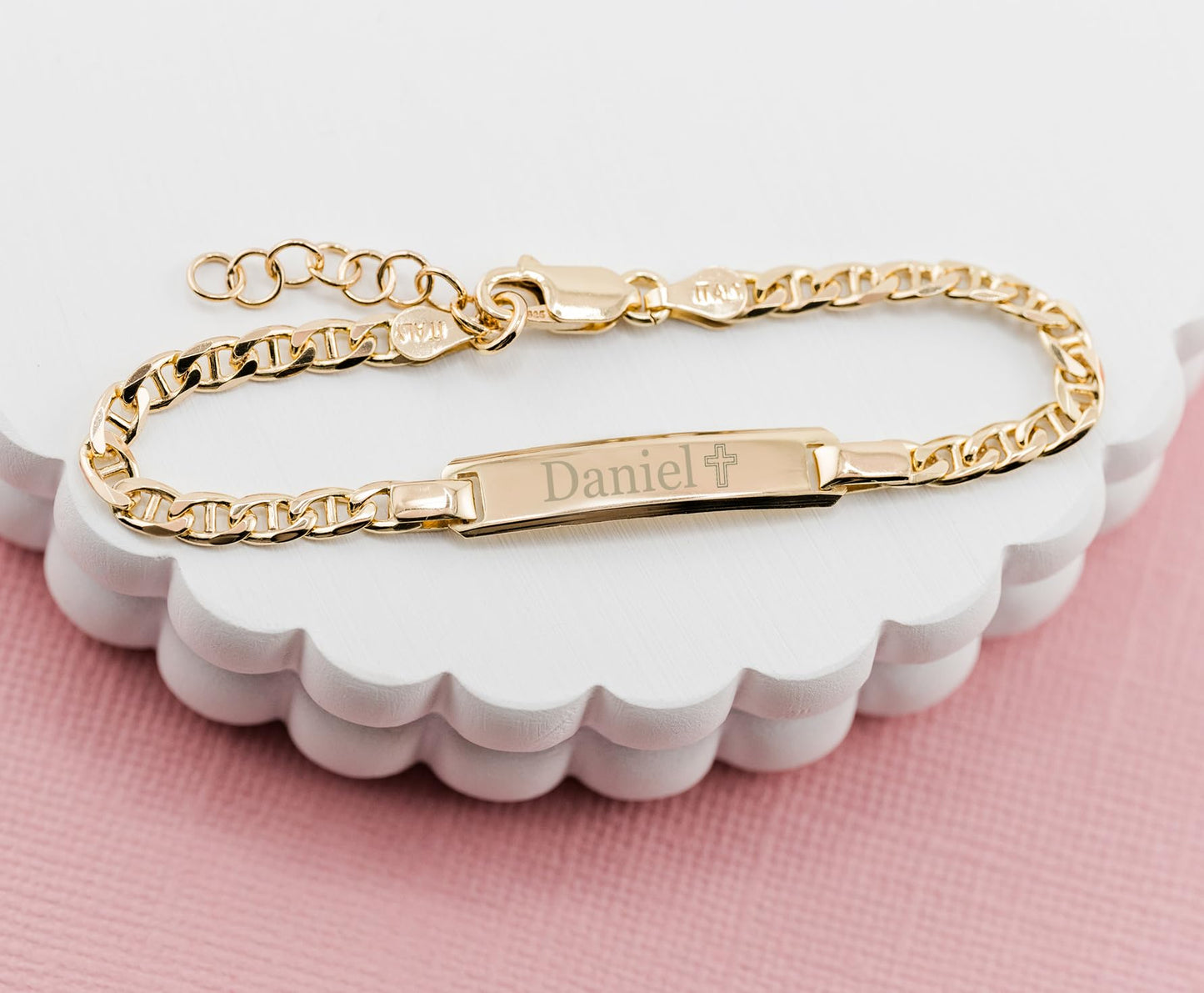 Cherished Moments Personalized Gift 14K Gold-Plated over .925 Sterling Silver Children's ID Name Bracelet for Babies, Toddlers, Kids, and Girls Custom Jewelry with Engraved Name (Newborn - 12 Years)