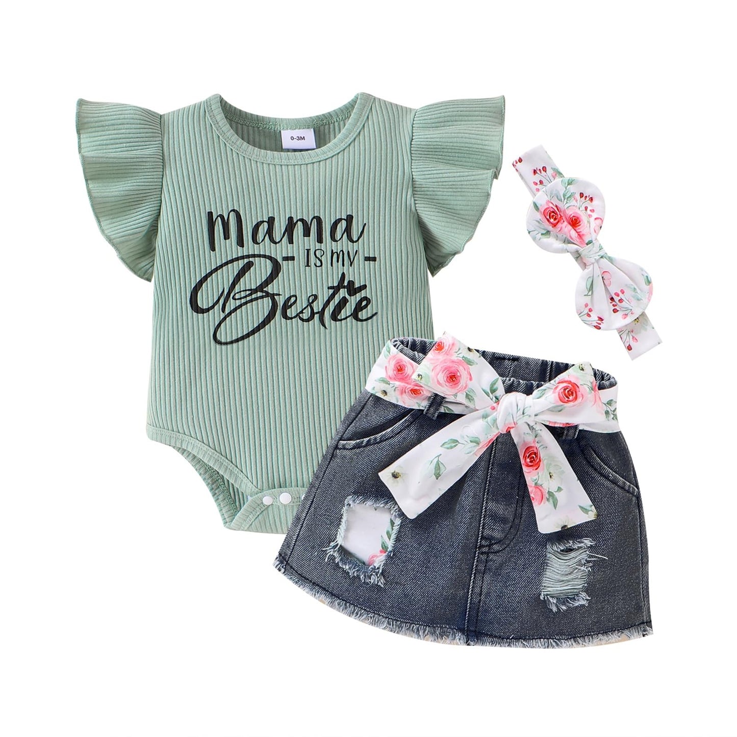 Baby Girl Clothes Newborn Romper Ruffle Sleeve Short Jeans Skirt with Headband Infant Outfits Set 0-18 Months