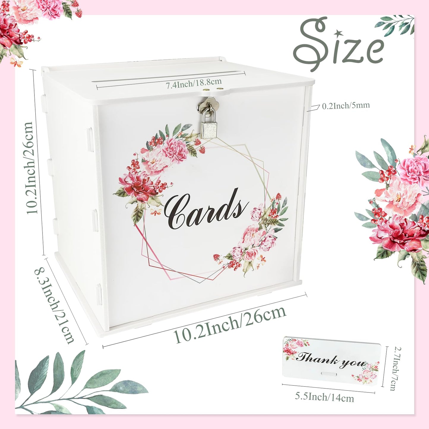 White Wedding Card Box with Lock, Gift Wedding Card Boxes for Reception Money Holder with Rose Sign for Wedding Decorations, Baby Showers, Birthdays, Bridal or Graduation Party Supplies