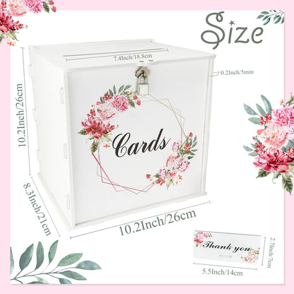 White Wedding Card Box with Lock, Gift Wedding Card Boxes for Reception Money Holder with Rose Sign for Wedding Decorations, Baby Showers, Birthdays, Bridal or Graduation Party Supplies