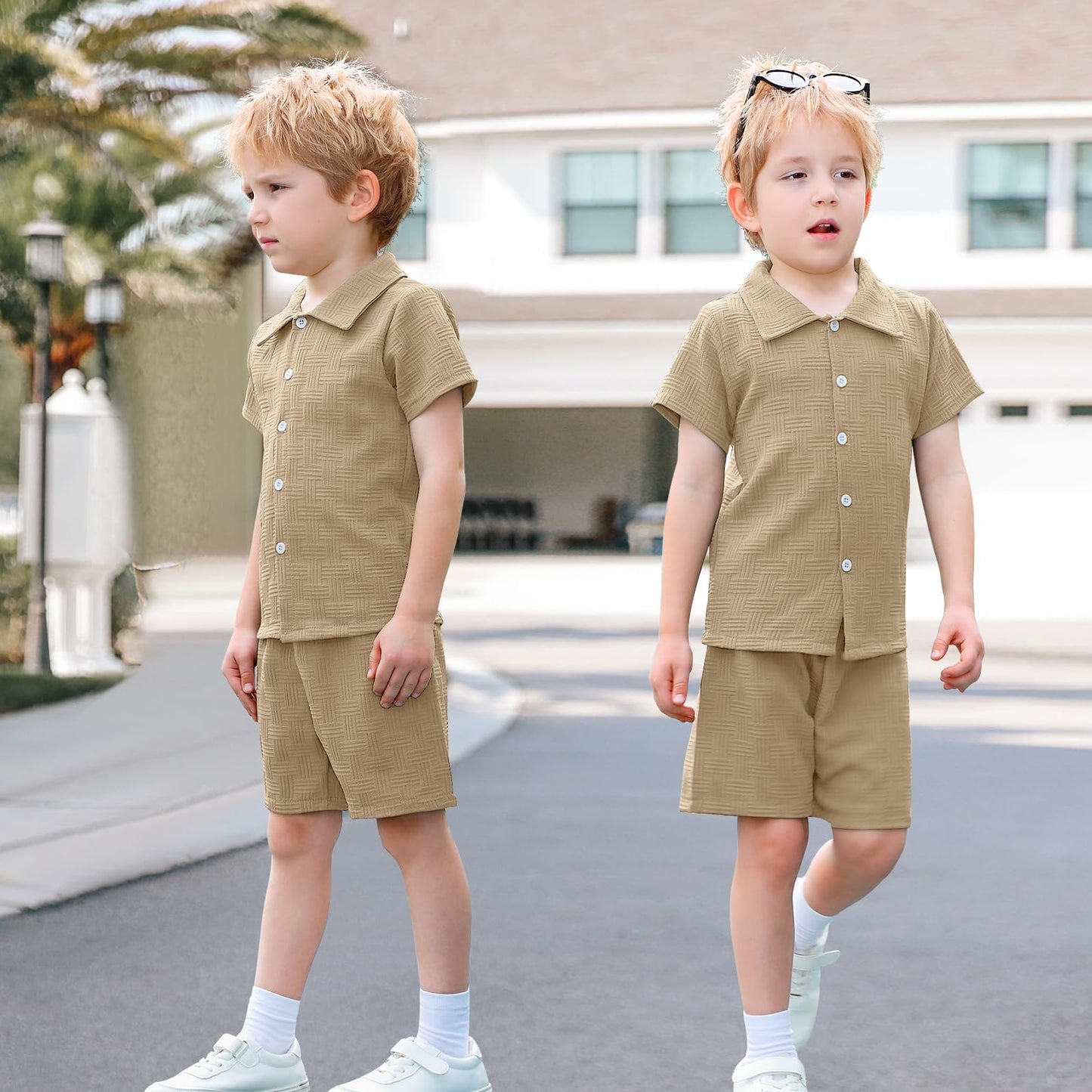 U·nikaka Baby Boys 2 Piece Summer Outfits Casual Toddler Short Sets Little Boys Button Down Shirts Tops and Shorts 2-6Y