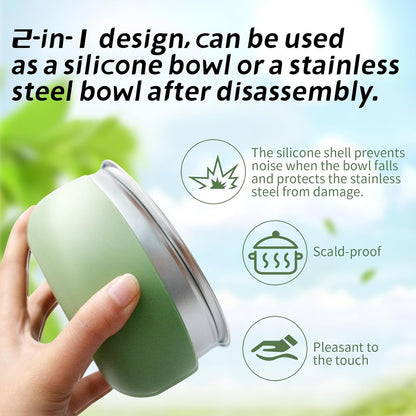 8 Pcs 304 Stainless Steel Baby Bowls with 8 Spoon Kids Bowls with Removable Silicone Shell Toddler Without Suction Bowls Anti Scald Snack Container for Dishwasher for Food Feeding(Multicolor)