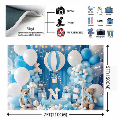 Pink Bear Hot Air Balloon Backdrop Girl Bear Balloons Baby Shower Background Girl 1st Birthday Party Banner Newborn Baby Shower Party Cake Table Decoration Photo Booth Props(Pink, 7x5ft)