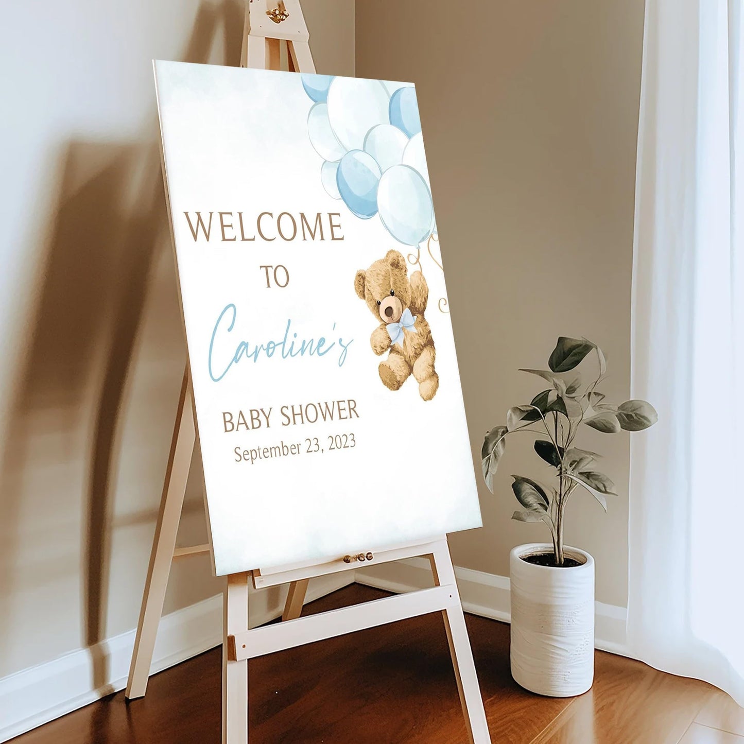 Personalized We Can Bearly Wait Baby Shower Welcome Sign, Welcome to Baby Shower Sign - Teddy Bear & Balloon Theme Décor #5