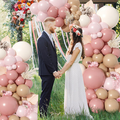 Dusty Pink Brown Balloon Arch Kit, Double Stuffed Blush Brown Cream Beige Nude Tan Pink Balloons Boho Balloon Garland Kit for Birthday Baby Shower Wedding Bridal Shower Gender Reveal Party Decoration