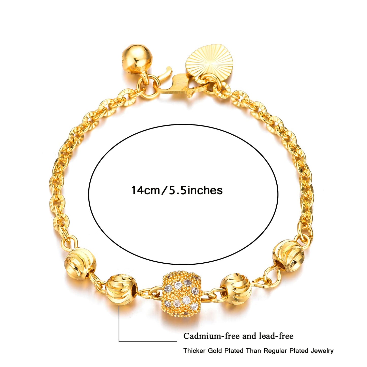 Ethlyn Baby Bracelets for girls 18K Gold Plated Beads Bracelets Bells Baby Girls Birthday Gifts